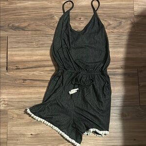Denim/stretchy Sleeveless Romper with White Trim